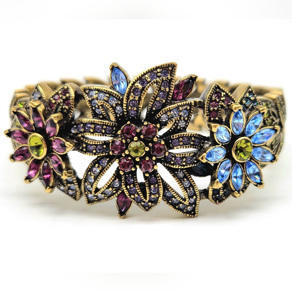 Heidi Daus Multicolor Swarovski Crystal Flower Bouquet Hinged Bangle Bracelet